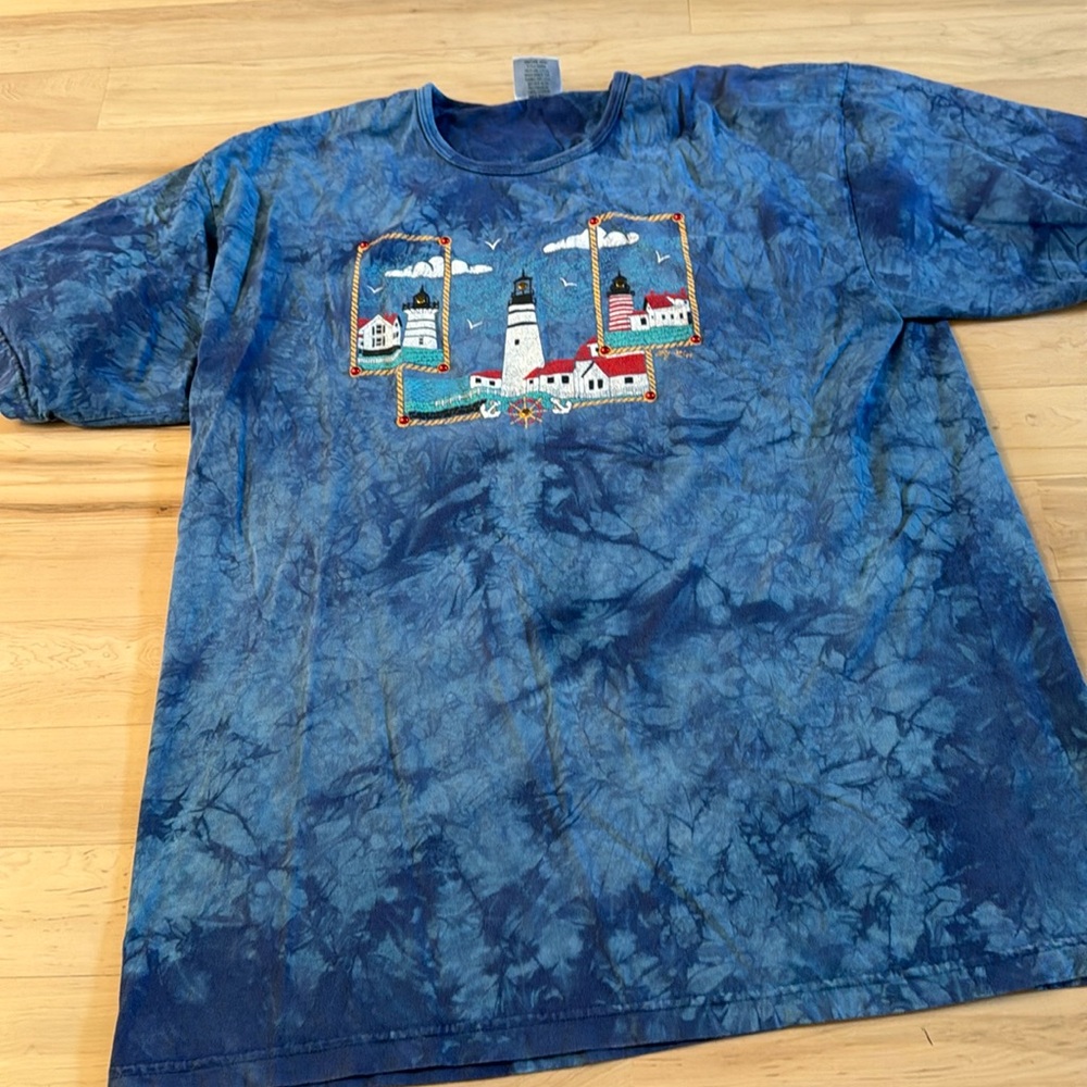 Vintage Cactus Bay Apparel-90s-Lighthouse Blue Tie-Dye T-shirt Tee-Unisex-L